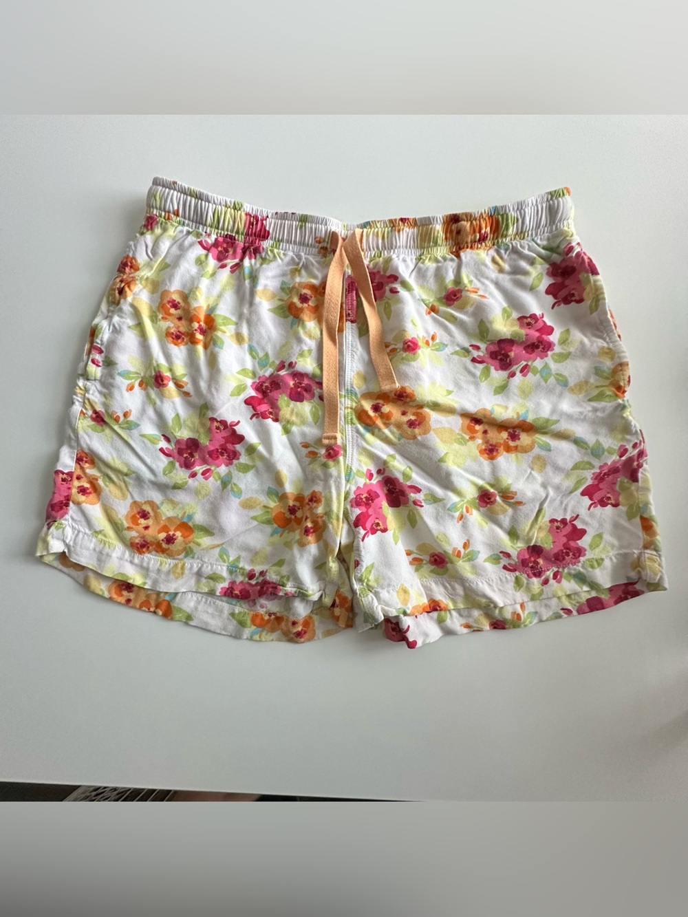 Uniqlo White Floral Athletic Shorts - Pink & Orange Flowers